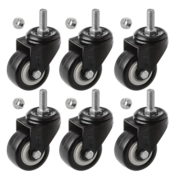 Rodizio para moveis Espiga Giratorio 1,5polegadas Preto Kit 6Und - RRJ