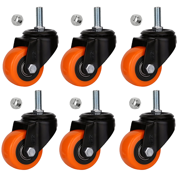 Rodizio para moveis com Espiga 1,5 polegadas Laranja Kit 6 Und - RRJ