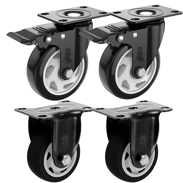 Rodinhas para moveis pesados Com Trava 3polegadas Preta Kit 4Und - RRJ