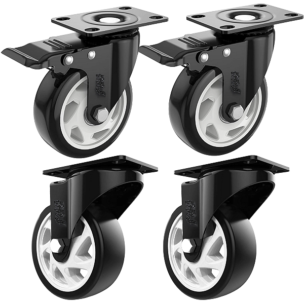 Rodinhas para moveis pesados Trava 3 polegadas Preto Kit 4 Und - RRJ