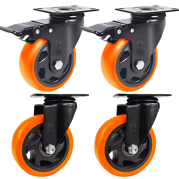 Rodinhas para moveis pesados Trava 3 polegadas Laranja Kit 4 Und - RRJ
