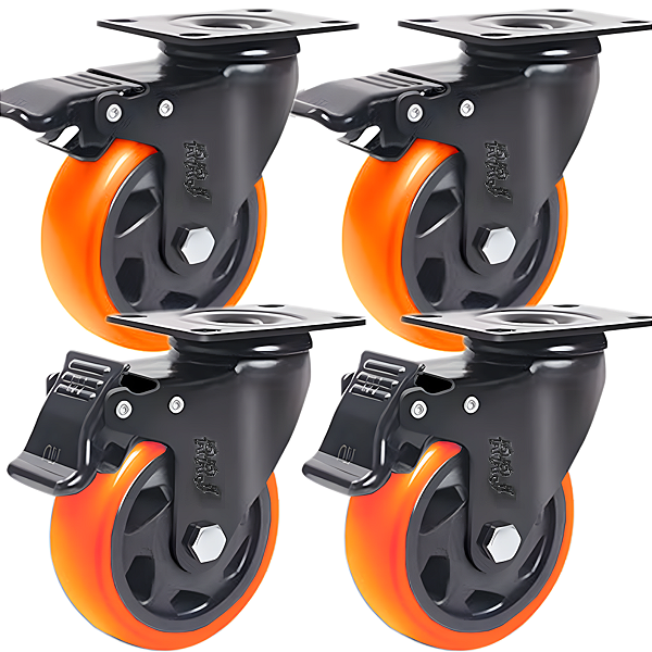 Rodinhas para moveis pesados Freio 4 polegadas Laranja Kit 4 Und - RRJ