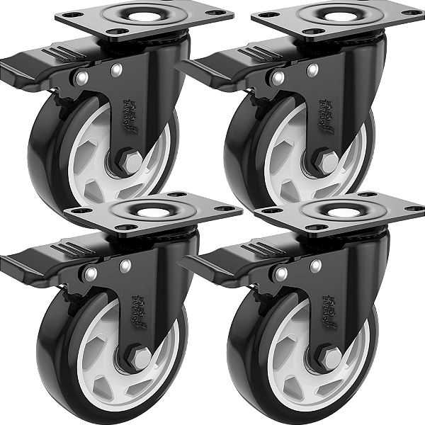 Rodinhas para moveis pesados com Freio 4polegadas Preto Kit 4Und - RRJ