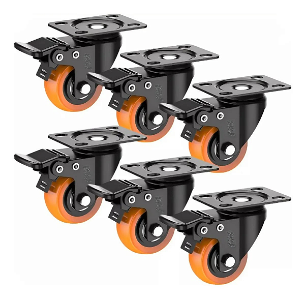 Rodizio para moveis Giratorio 1,5 polegadas Laranja Kit 6 Und - RRJ