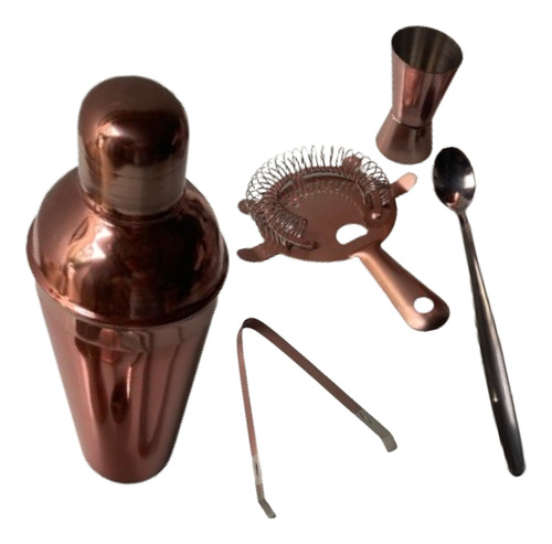 Kit Coquetel Bartender 5 Peças Rosê Gold E Prata 100% Inox