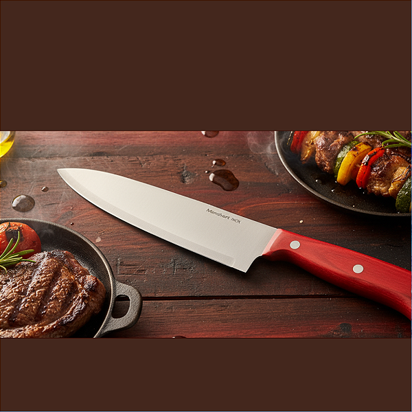 Faca Chef em Aço Inox com Cabo Polywood Cereja 33 cm – Ideal para Churrasco e Cozinha do Dia a Dia