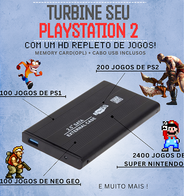 HD de 500Gb para PS2 com +2500 jogos + Memory Card com OPL
