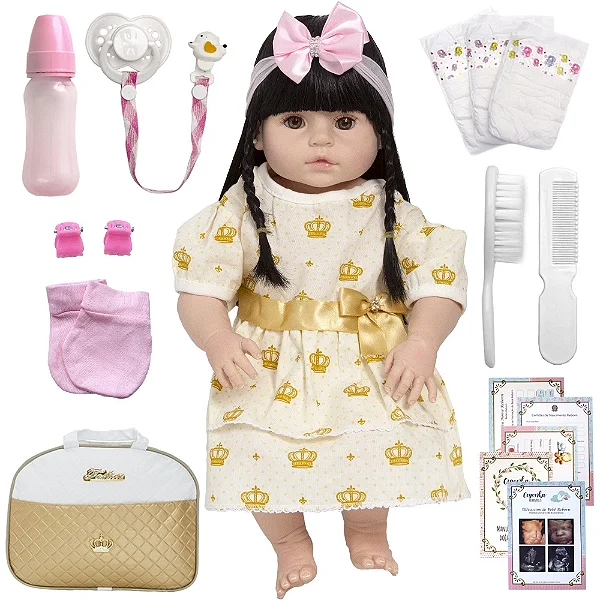 Boneca Tipo Reborn Silicone Bebê Menina Morena 52cm