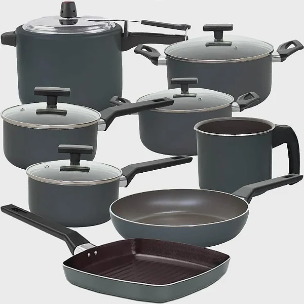 Jogo de Panelas Com Panela de Pressão 4,5L Ceramic Life Preserve Vapt Cinza 8 peças - Brinox
