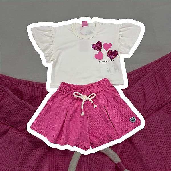 Conjunto Paetês Corações Rosa