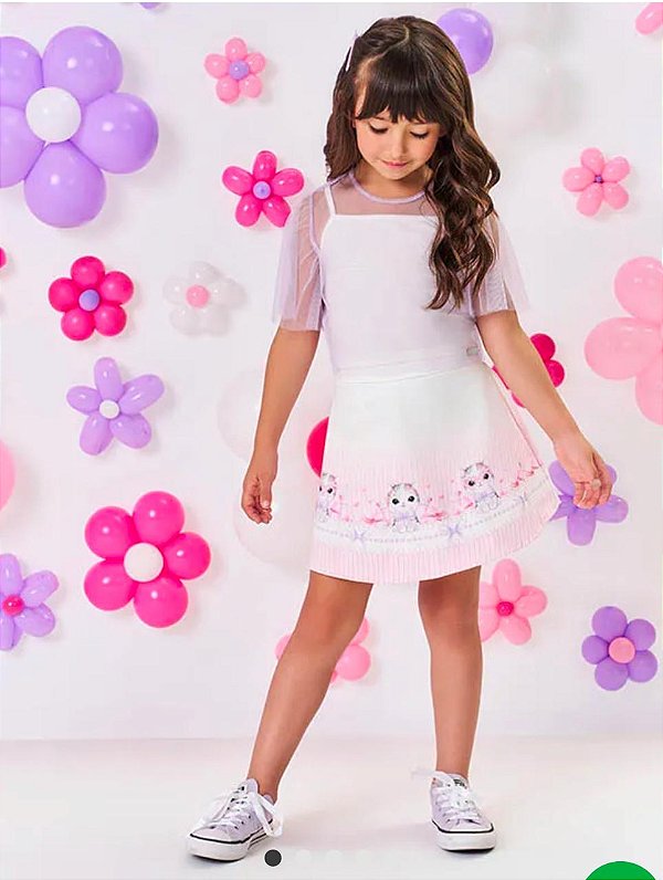 CONJUNTO GATINHA LILÁS - TOP, BLUSA E SAIA-SHORT