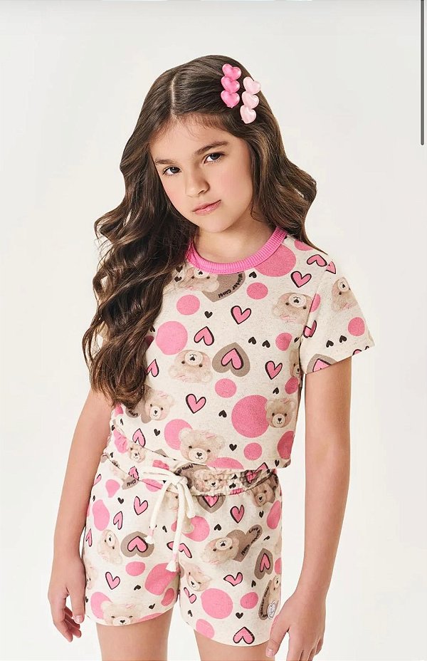 Conjunto Blusa e Short Ursinho Off White