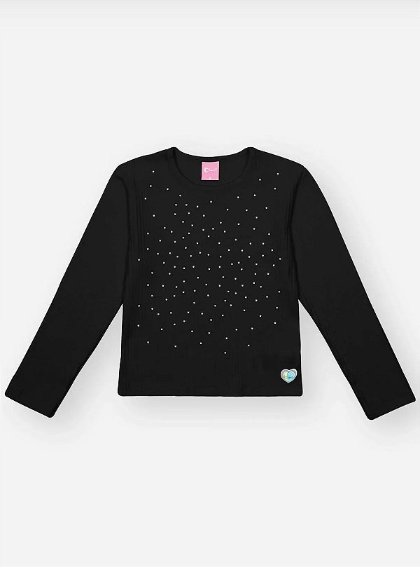 Blusa Menina Strass Preto