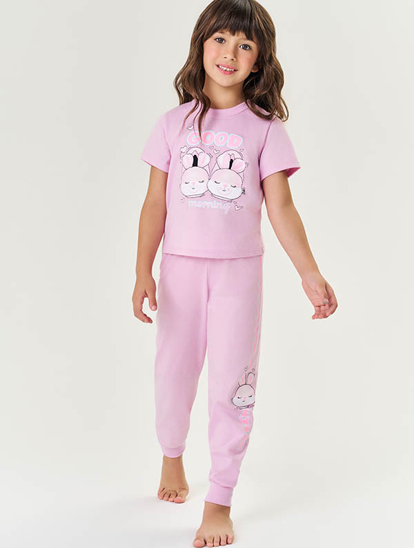 Pijama Menina Blusa e Calça Cheirinho Camomila Lilás