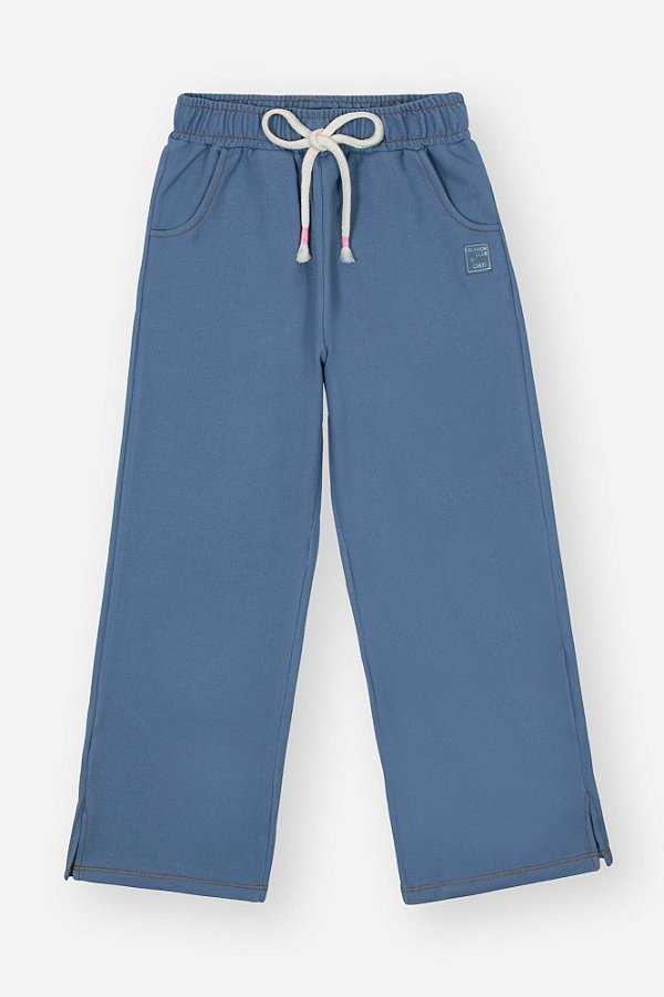 Calça Wide Leg Azul Médio