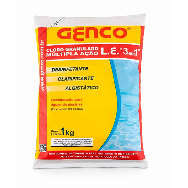 Cloro granulado de piscina 3 em 1 multi ação 1 kg genco