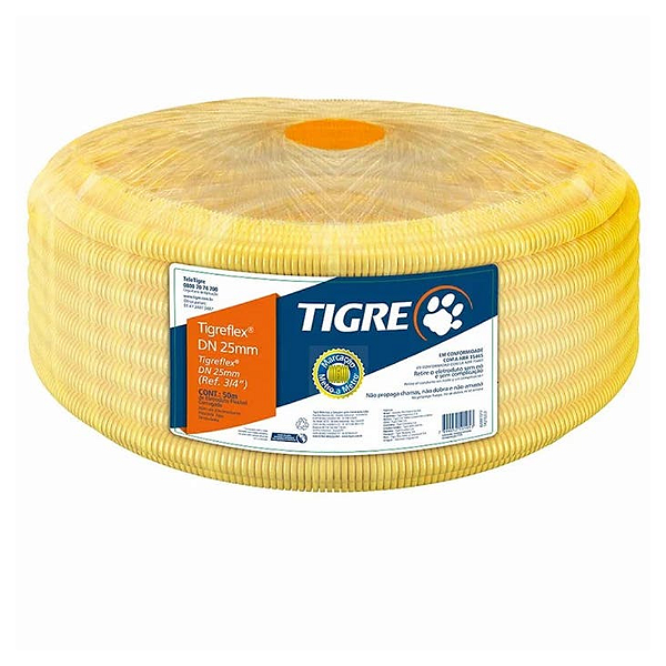 Conduite eletroduto corrugado amarelo 25 mm 50 m tigre