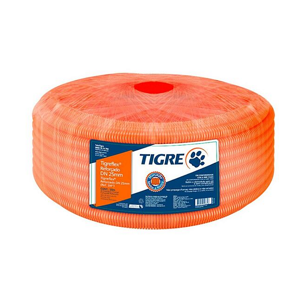 Conduite eletroduto corrugado laranja 25 mm 50 m tigre