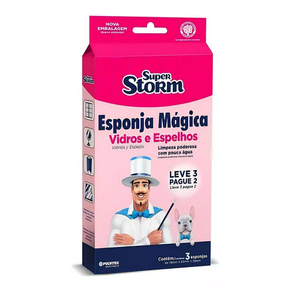Esponja mágica super storm vidros e espelhos 3 unid Pulvitec