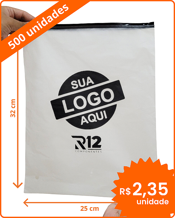 Zip Lock 25x32cm Transparente - Personalizado - 500 Unidades