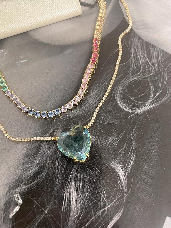 CORDÃO RIVIERA COM CORAÇÃO DE PEDRA