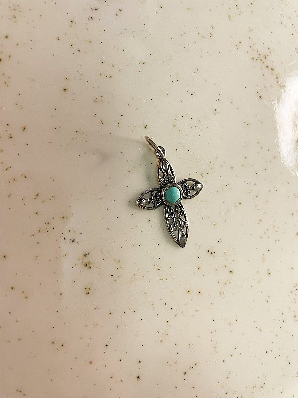 CRUCIFIXO PRATA C/ TURQUESA