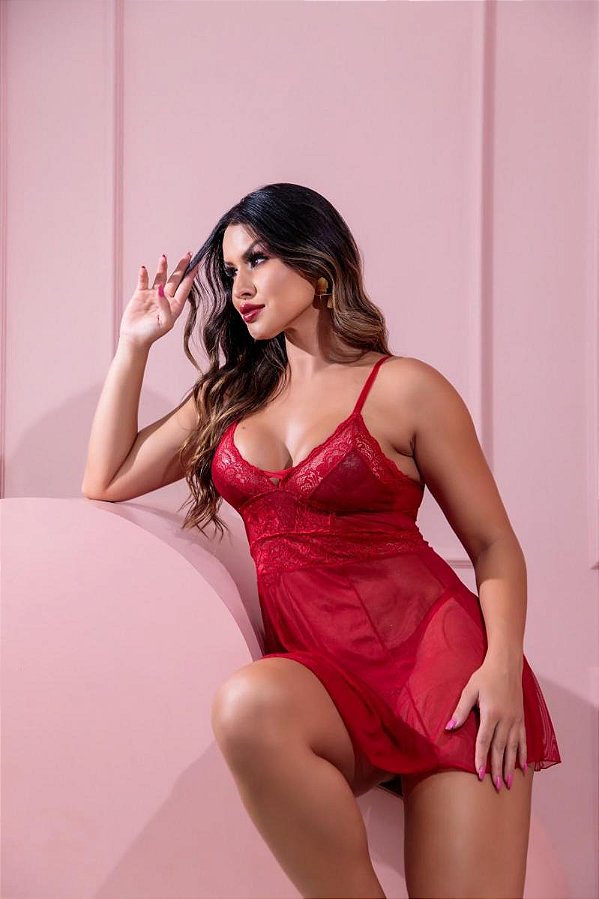 CAMISOLA SENSUAL EM TULE RENDADO COM ROLOTE