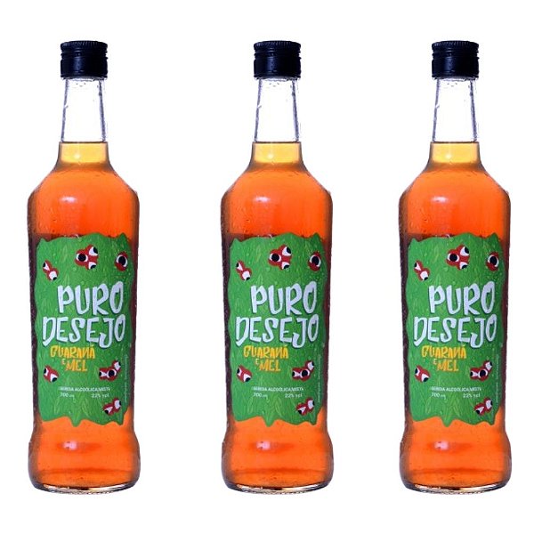 Combo 3 Garrafas Bebida Alcóolica Mista Puro Desejo - Guaraná e Mel