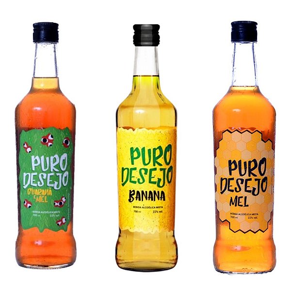 Combo 3 Garrafas Bebida Alcóolica Mista Puro Desejo - Guaraná e Mel, Banana e Mel