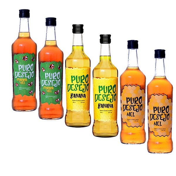 Combo Misto 6 Garrafas Bebida Alcóolica Puro Desejo - Guaraná e Mel, Banana e Mel