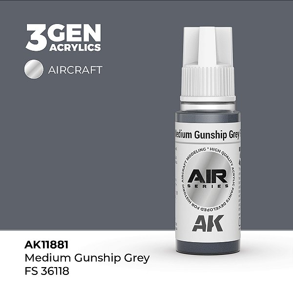 Tinta Acrílica AK Interactive 3GEN AIR Medium Gunship Grey FS 36118 18ml