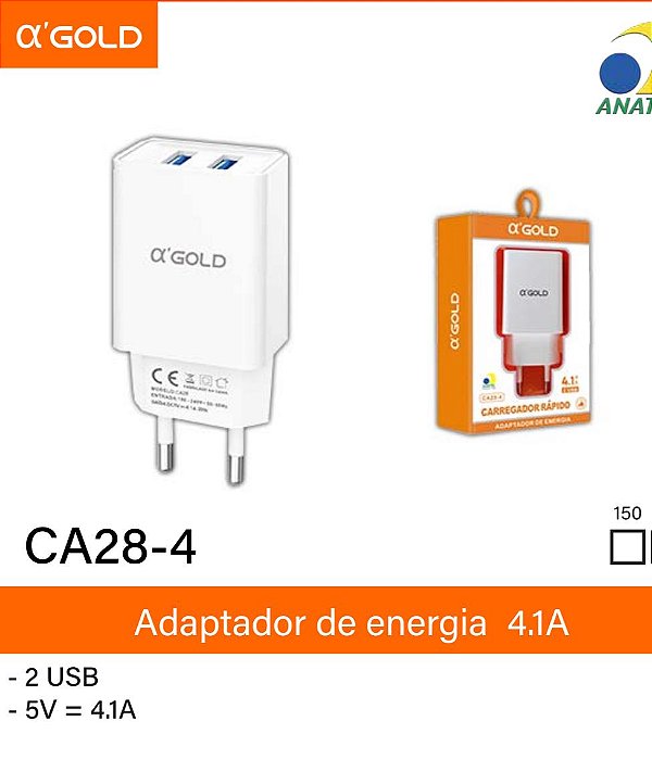 CARREGADOR 4.1A, 2USB A'GOLD