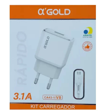 KIT CARREGADOR USB COM CABO V8. CA43-1