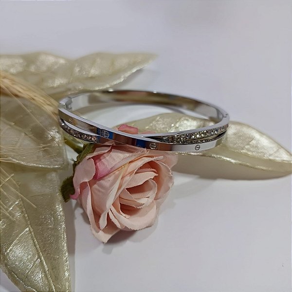 Bracelete cruzado com zircônia no ródio