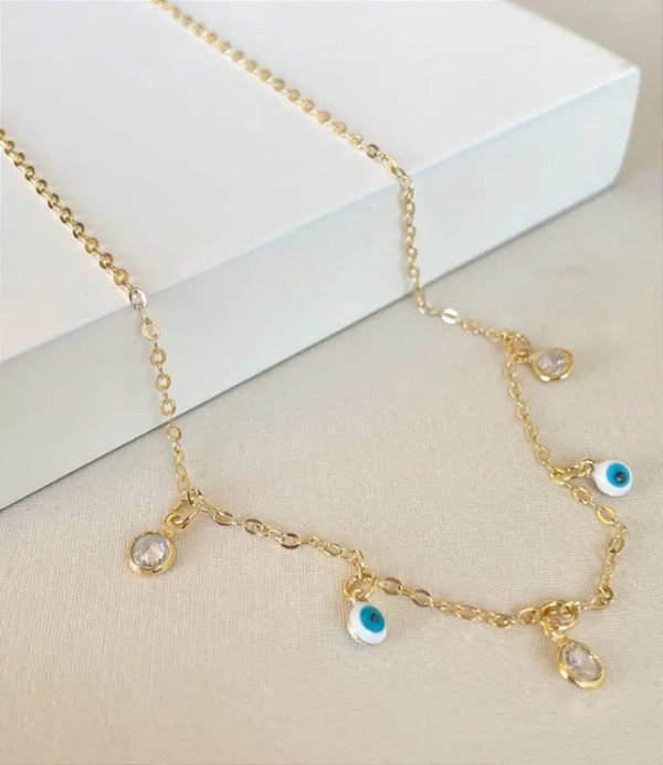 Gargantilha olho grego com ponto de luz