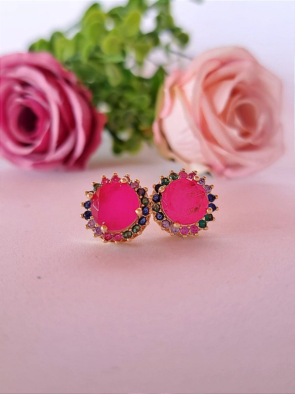 Brinco com zircônia fúscia