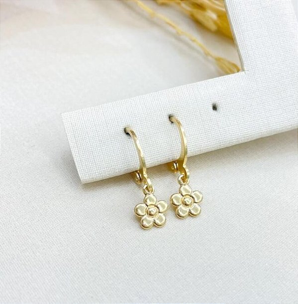 Brinco argola click de flor