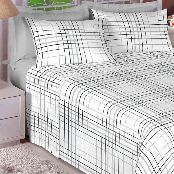Jogo de cama KIng premium 200 fios 100% algodão cinza 7524-1 - Estamparia