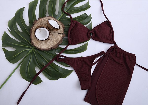 Conjunto biquíni + saia (Vinho)