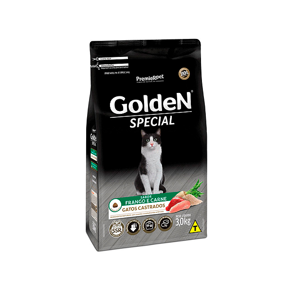 Ração Golden Special para Gatos Castrados Sabor Frango e Carne 3 Kg