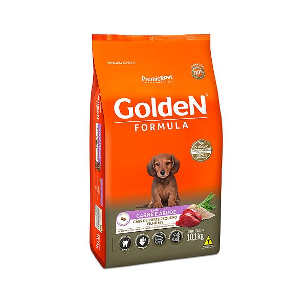 Ração Golden Fórmula Mini Bits para Cães Filhotes de Porte Pequeno Sabor Carne e Arroz-10 Kg