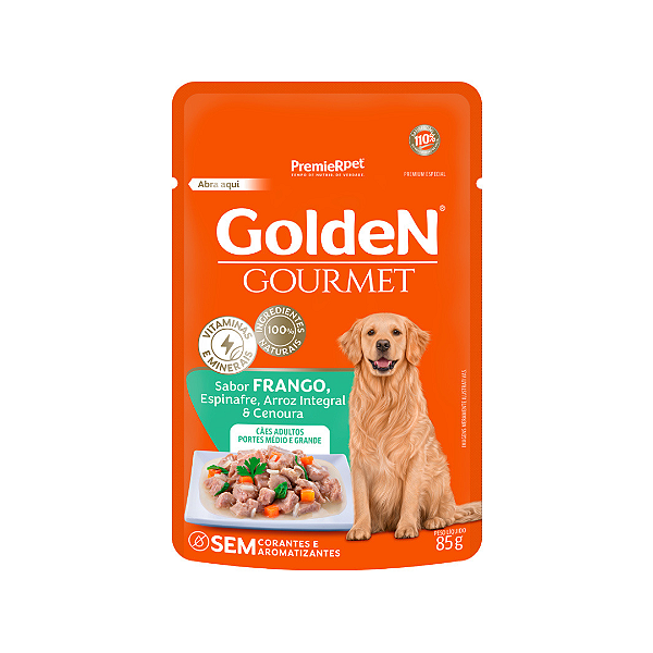 Ração Úmida Golden Gourmet para Cães Adultos de Porte Médio e Grande Sabor Frango 85g