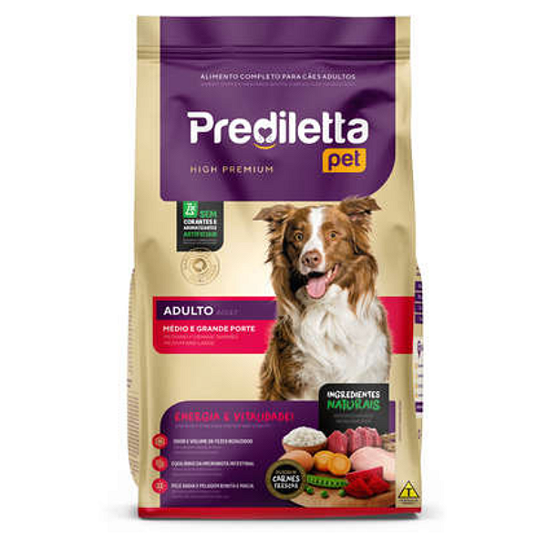 Ração Prediletta Carne e Vegetais para Cães Adultos Porte Médio e Grande-15Kg