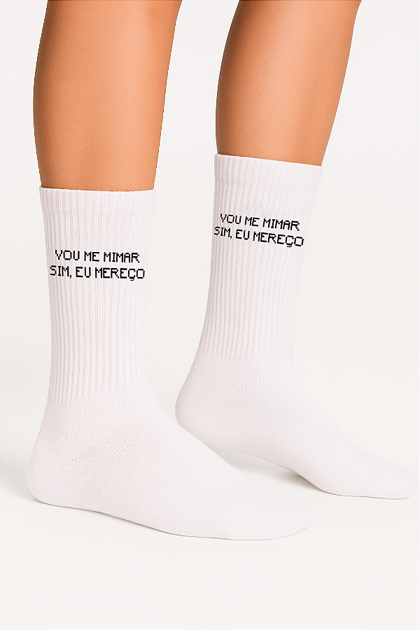 Meia Esportiva Unissex | Coleção Frases - Vou Me Mimar Sim, Eu Mereço