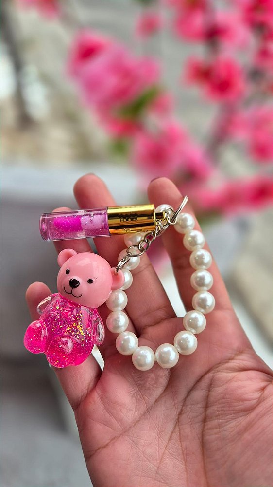 kit 2 mini Gloss chaveiro + Pulseira Perola - Bobi Rara