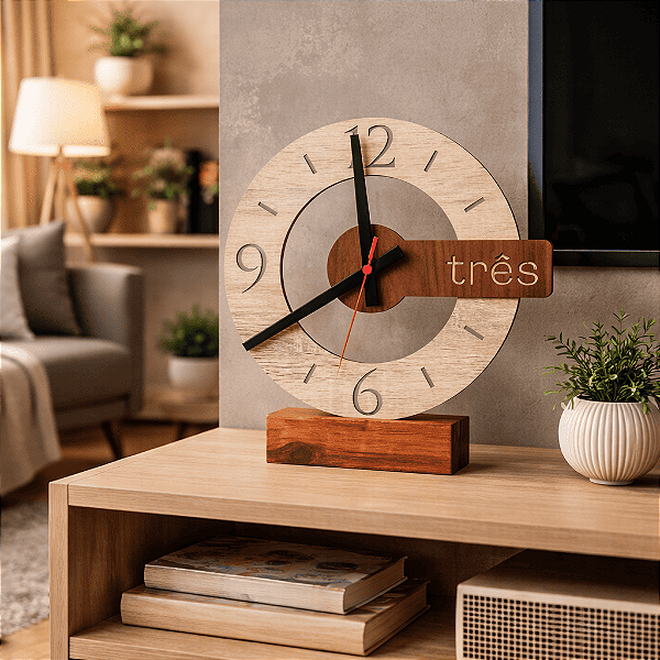 Relógio De Mesa Madeira Decoração Sala de Estar Escritório Relogio Diferenciado Luxo Grande 30cm
