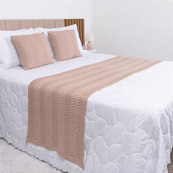 Kit Peseira de Tricot + 2 Capas de Almofadas Cama Queen