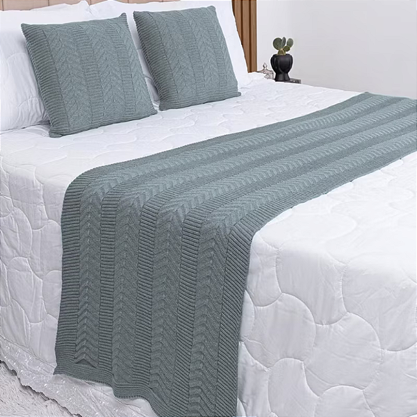 Kit Peseira de Tricot + 2 Capas de Almofadas Cama Queen