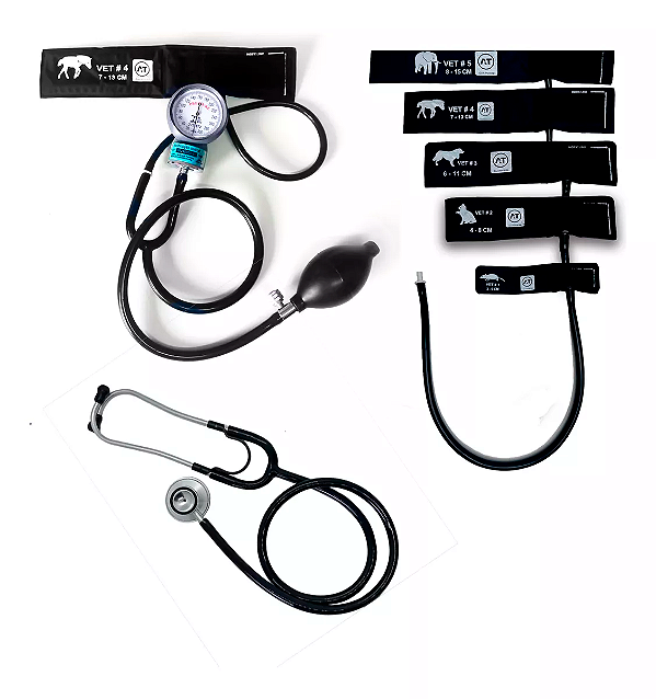 Esfigmomanômetro Veterinário + Esteto + Kit C/ 5 Braçadeiras