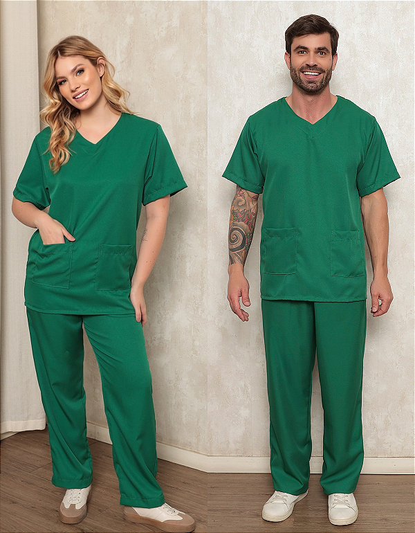 Pijama Cirúrgico Scrub Gabardine Unissex Verde Bandeira